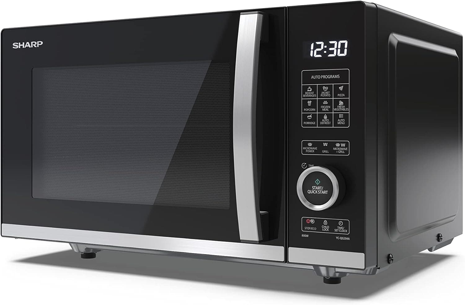 Sharp 20L 800W digital flatbed microwave with grill, black