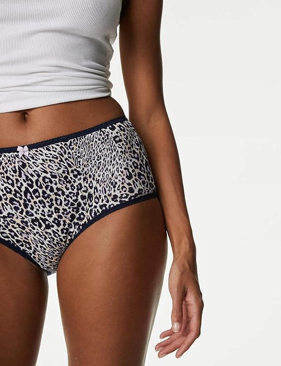 Mark Spencer 5 pack high rise shorts cotton lycra mix leopard print
