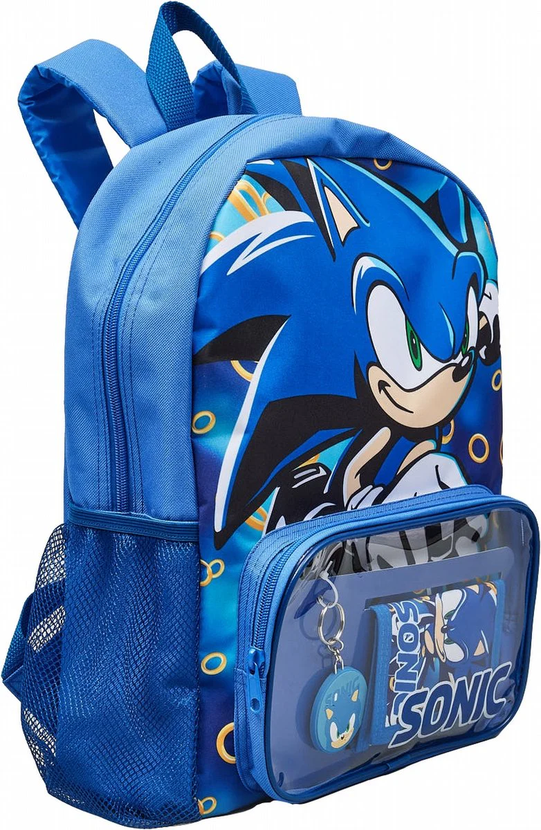 Sonic Rings blue backpack, wallet and keyring set for children