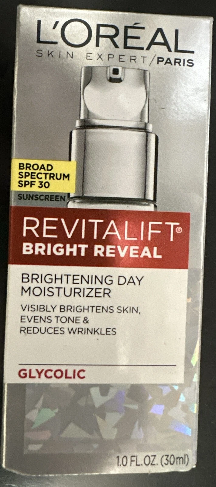 L'Oréal Revitalift Bright Reveal SPF 30 brightening day moisturiser 30ml bottle
