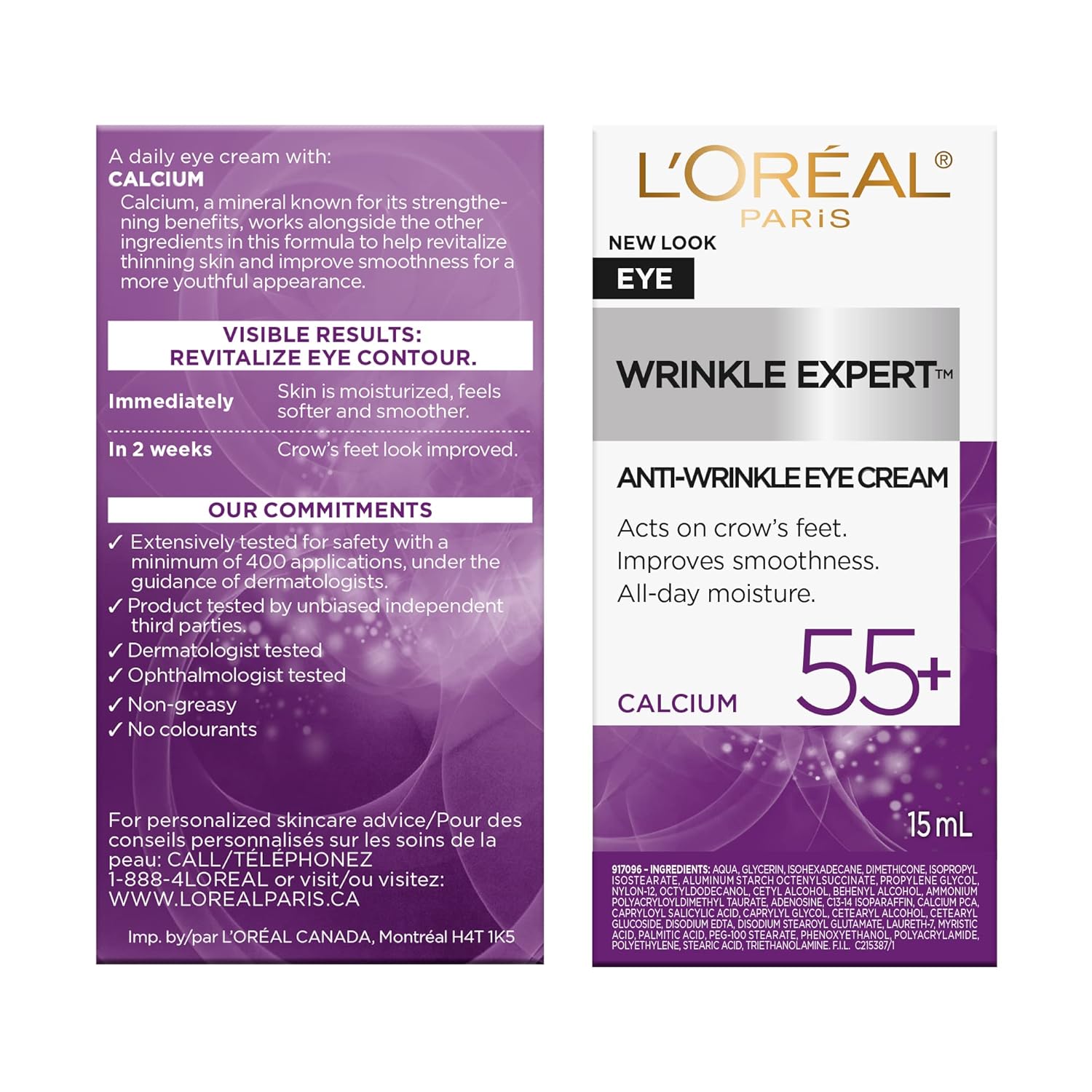 L'Oreal Paris Wrinkle Expert 55+ anti-wrinkle eye cream with calcium, 15 ml bottle