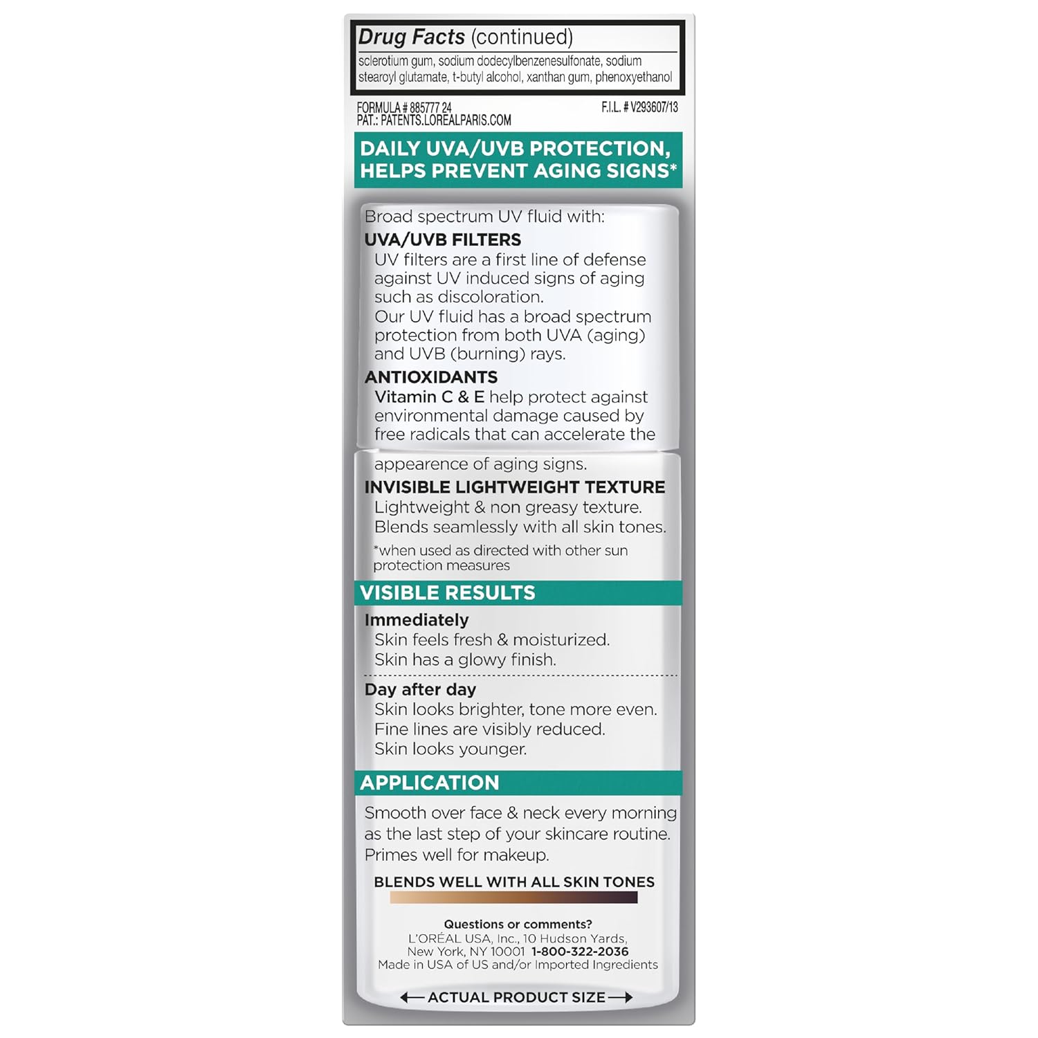 L'Oreal Paris Bright Reveal SPF 50 daily UV lotion 1.7 fl oz bottle back label