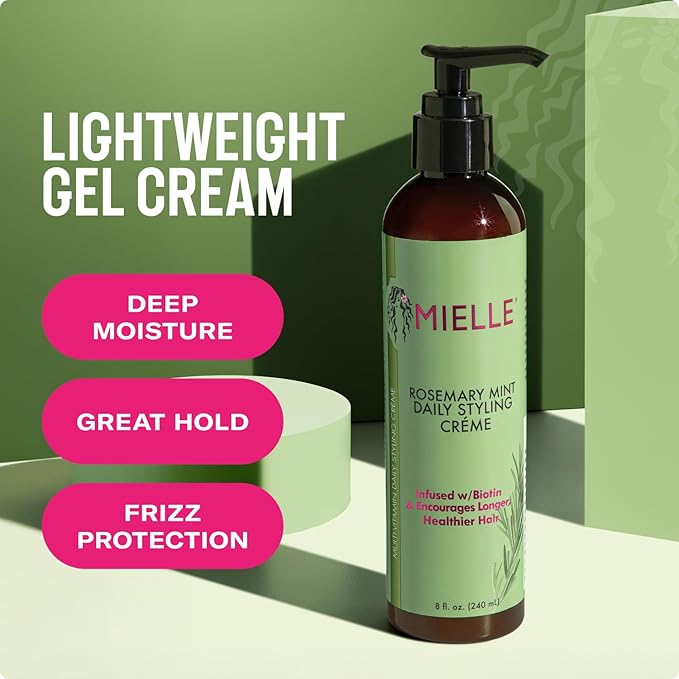 Mielle Rosemary Mint Multivitamin Styling Creme 8oz pump bottle on green background