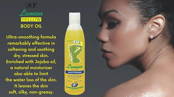 A3 Lemon Yellow moisturising body oil 260ml with jojoba oil