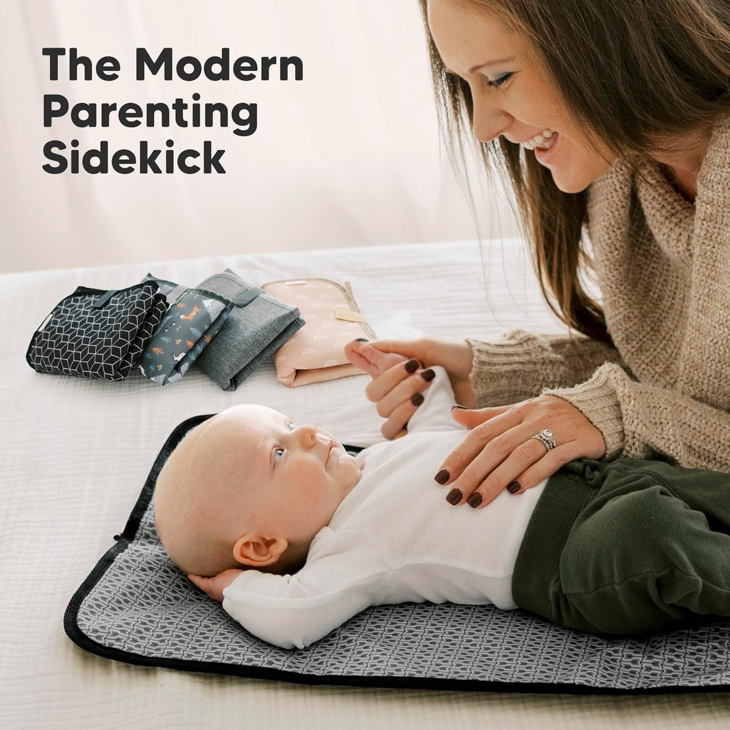 KeaBabies Swift grey patterned travel changing pad with black trim