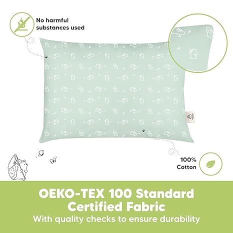 KeaBabies toddler travel pillow, mint green with white animal print, ages 2-5