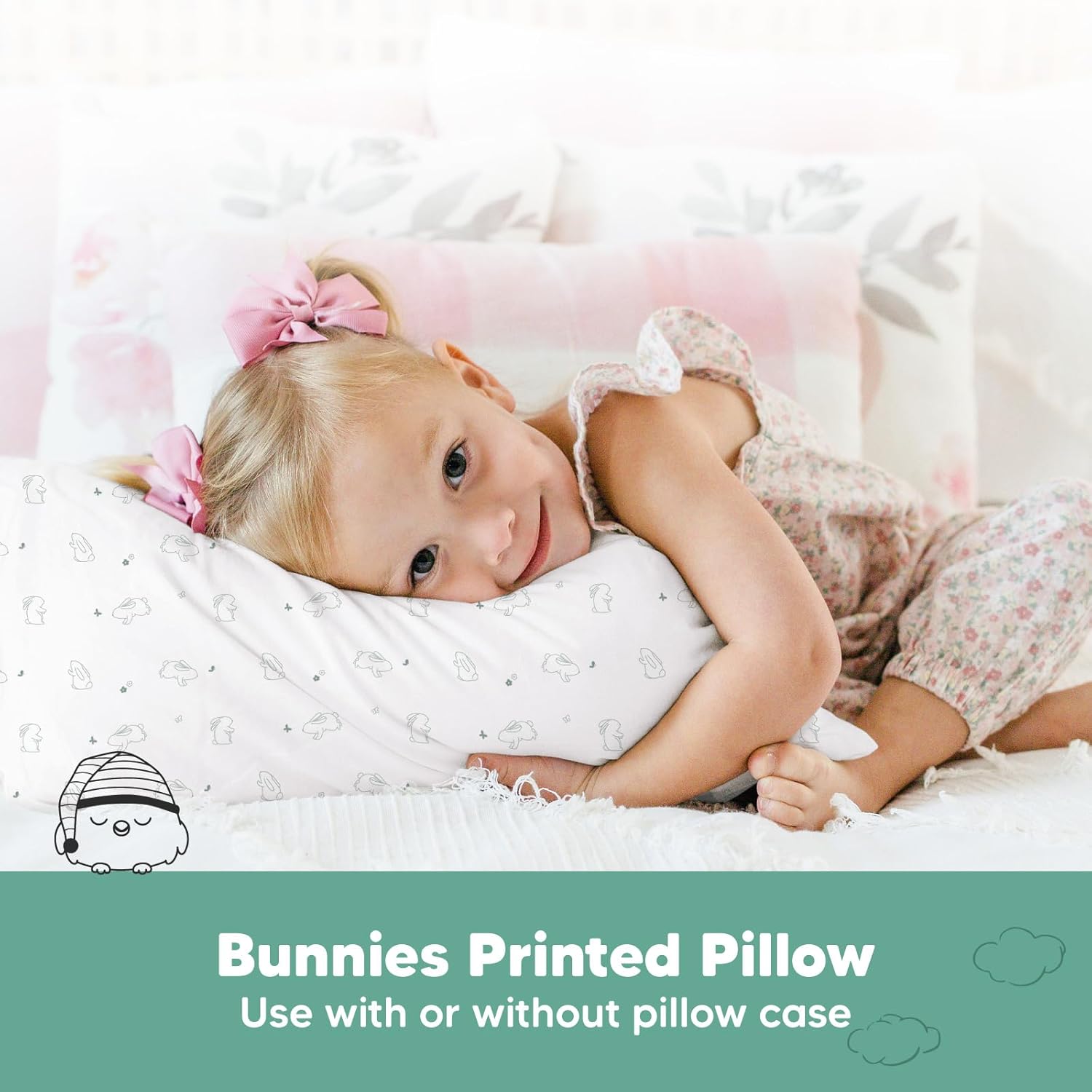 KeaBabies toddler travel pillow with bunnies print for ages two to five