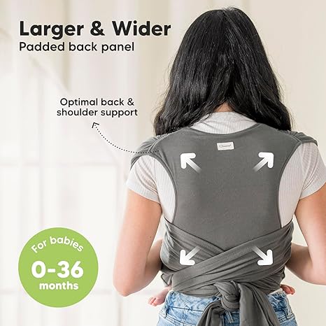 keaBabies D-Lite grey baby wrap carrier with padded back panel, newborn to toddler