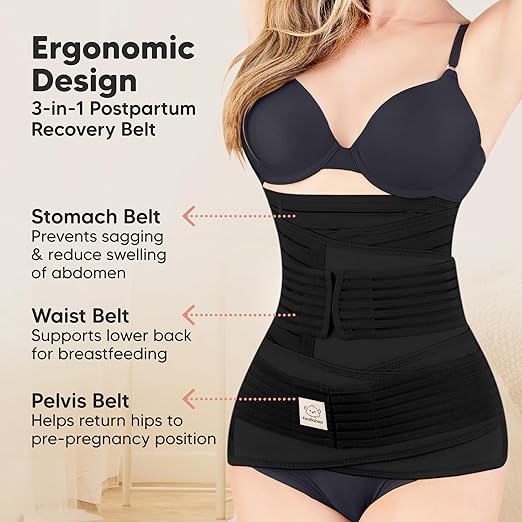 KeaBabies Revive black 3-in-1 postpartum recovery support belt for women