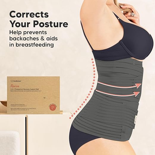 KeaBabies Revive 3-in-1 postpartum recovery support belt in charcoal grey