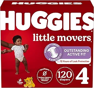Huggies Little Movers Size 4 nappies, 156 count pack for 22-37 lbs babies