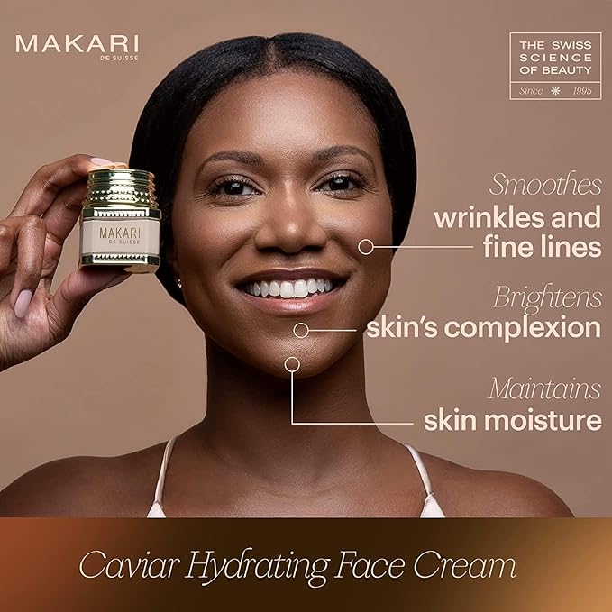 Makari Caviar Hydrating Face Cream with gold-trimmed jar, Swiss skincare product