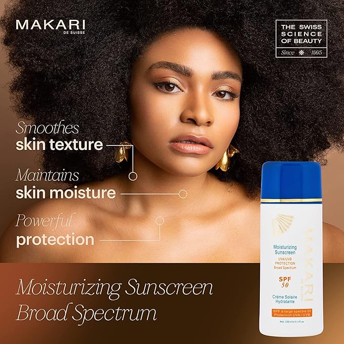 Makari Exclusive Moisturizing Sunscreen SPF 50, 150ml bottle with blue cap