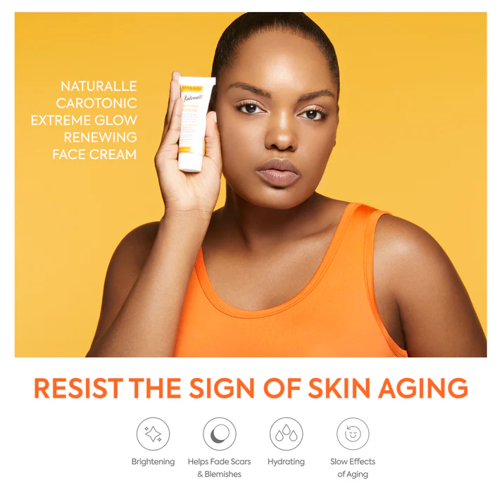 Makari Naturalle Carotonic Extreme Glow Renewing Face Cream tube in white and gold packaging