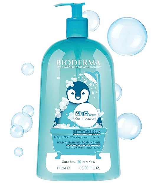 Bioderma ABCDerm foaming gel for babies and children, one litre turquoise bottle