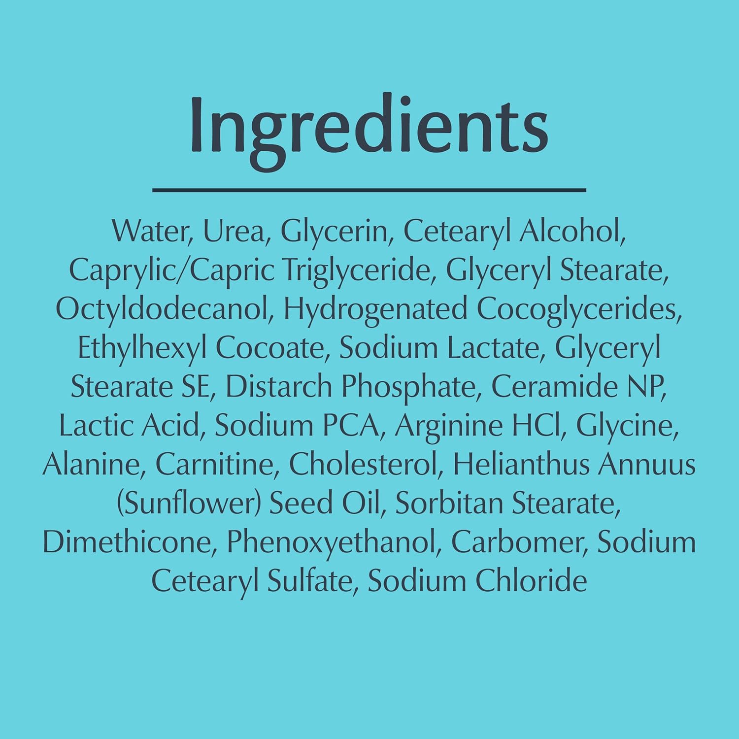 Eucerin Advanced Repair Light Feel Foot Creme 3 oz ingredients list on turquoise background