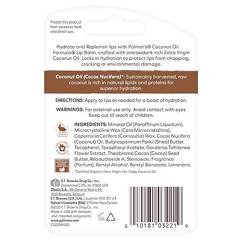 Palmer's Coconut Oil SPF 15 Lip Balm, 0.15 oz container with brown label
