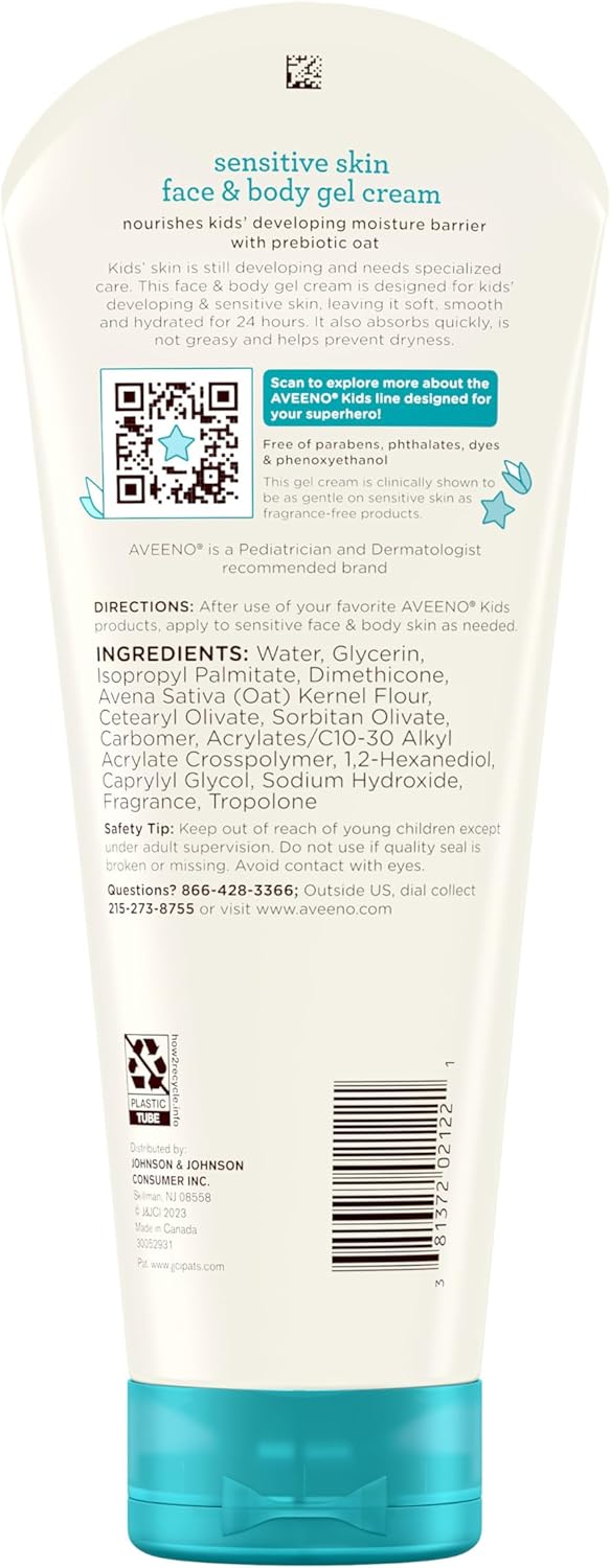 Aveeno Kids Sensitive Skin Face & Body Gel Cream 8oz tube