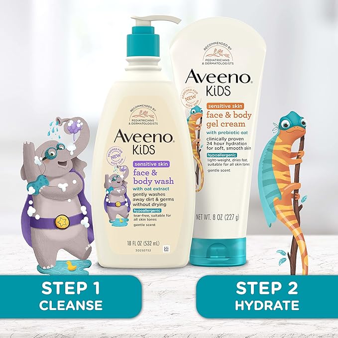 Aveeno Kids Sensitive Skin Face & Body Gel Cream, 8oz tube with turquoise cap