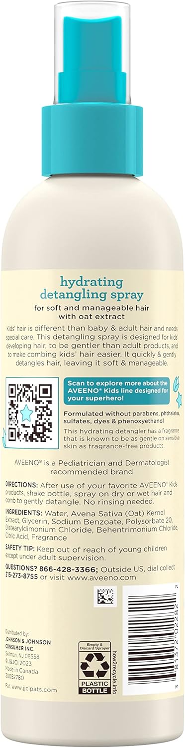 Aveeno Kids hydrating detangling spray 10 fl oz with turquoise spray pump top