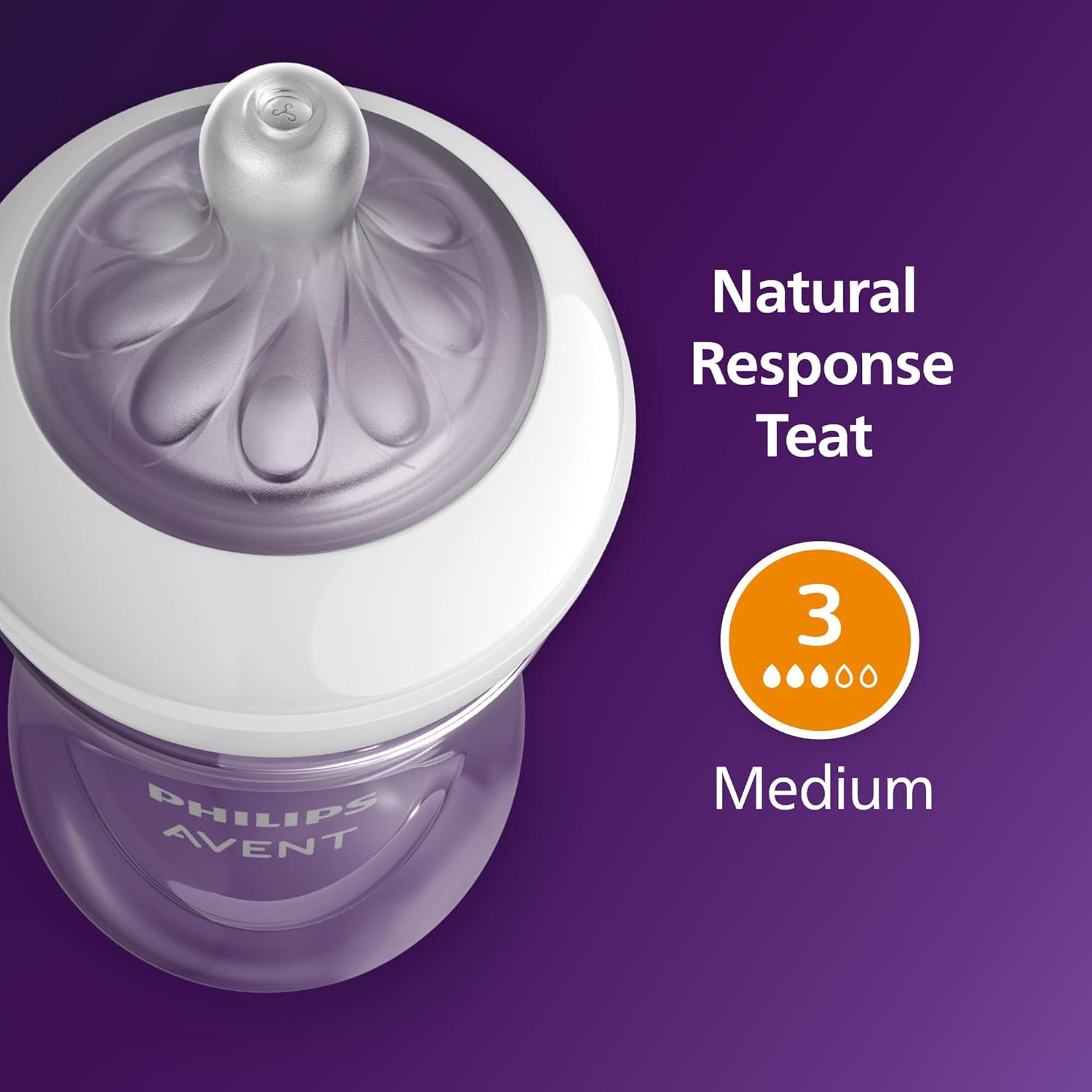 Philips Avent Natural Response 3.0 glass bottle with medium flow teat