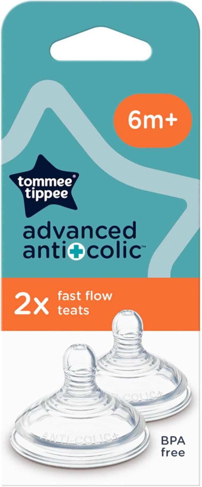 Tommee Tippee Advanced Anti-Colic fast flow teats, 2 pack, 6m+