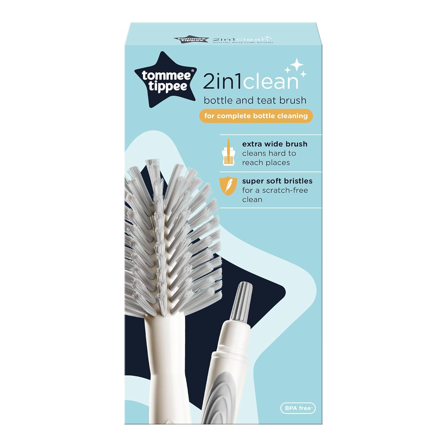 Tommee Tippee 2in1 bottle and teat brush with soft bristles, neutral colour