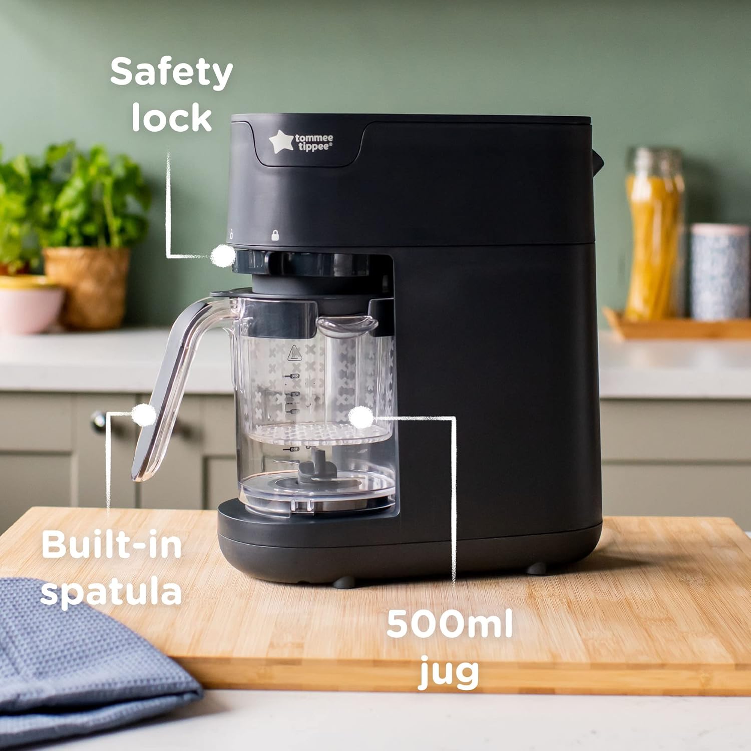 Tommee Tippee 6-in-1 baby food maker, black, 500ml capacity with steam and blend functions