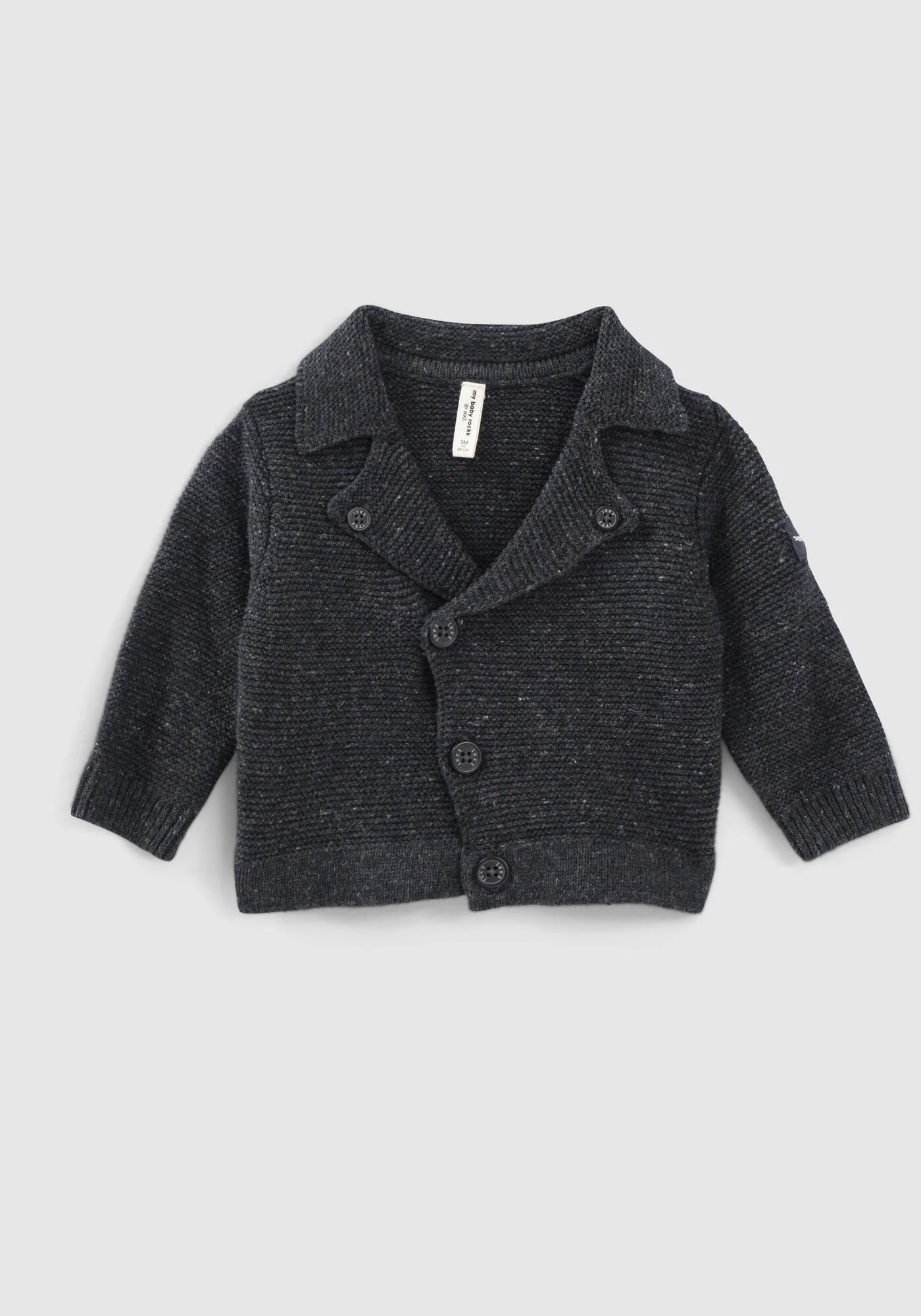 Charcoal marl cotton knit cardigan with button front fastening for babies