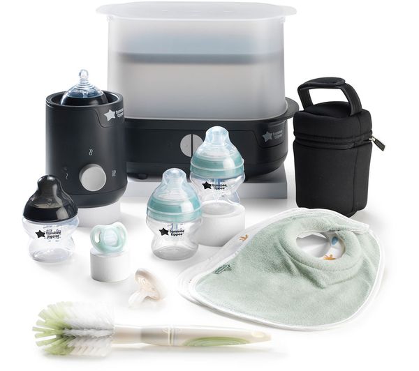 TOMMEE TIPPEE Complete Feeding Kit black with steriliser bottles and accessories