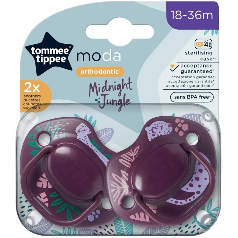 Tommee Tippee Moda Orthodontic Soothers 18-36 Months Midnight Jungle Purple Pack of 2