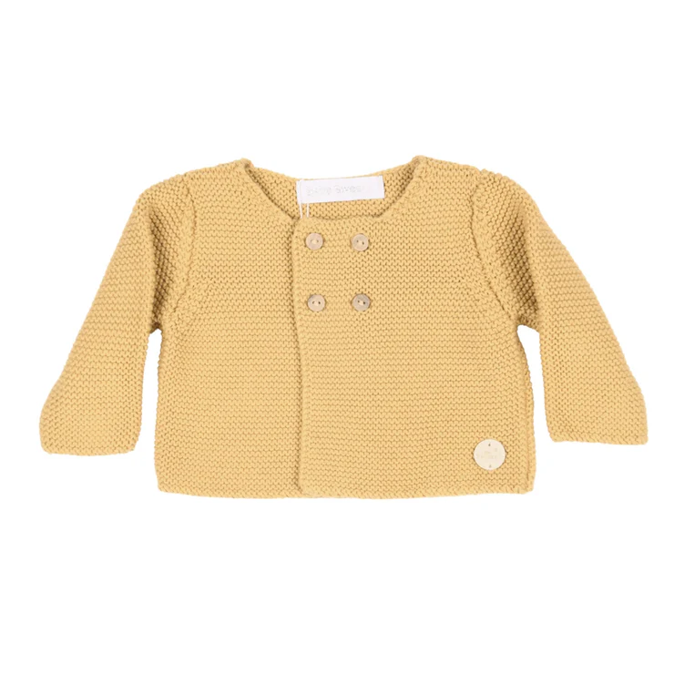 Honey Grown baby mustard organic cotton knit cardigan with button front
