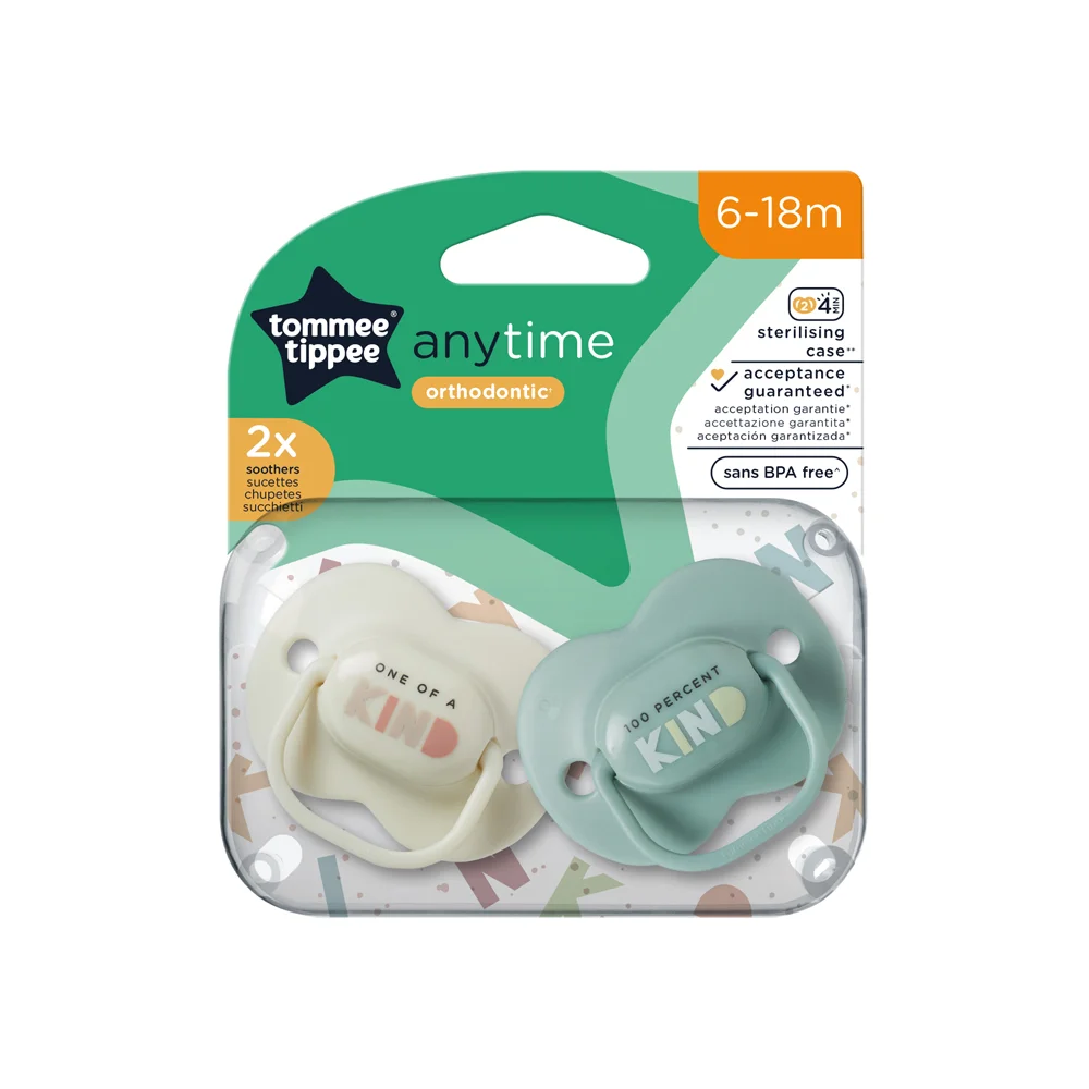 Tommee Tippee Anytime Orthodontic Soother 6-18 months, two pack, cream and sage green