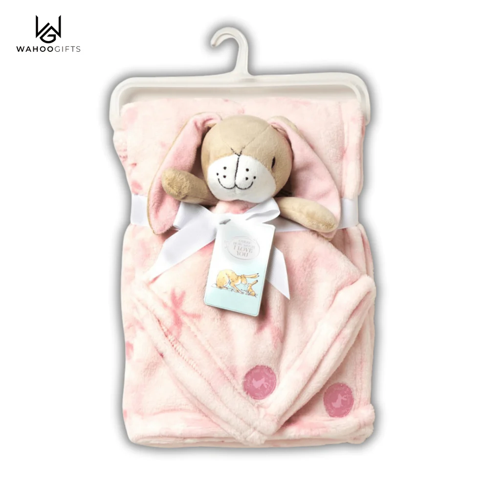 Guess How Much I Love You pink baby comforter and blanket set with rabbit toy