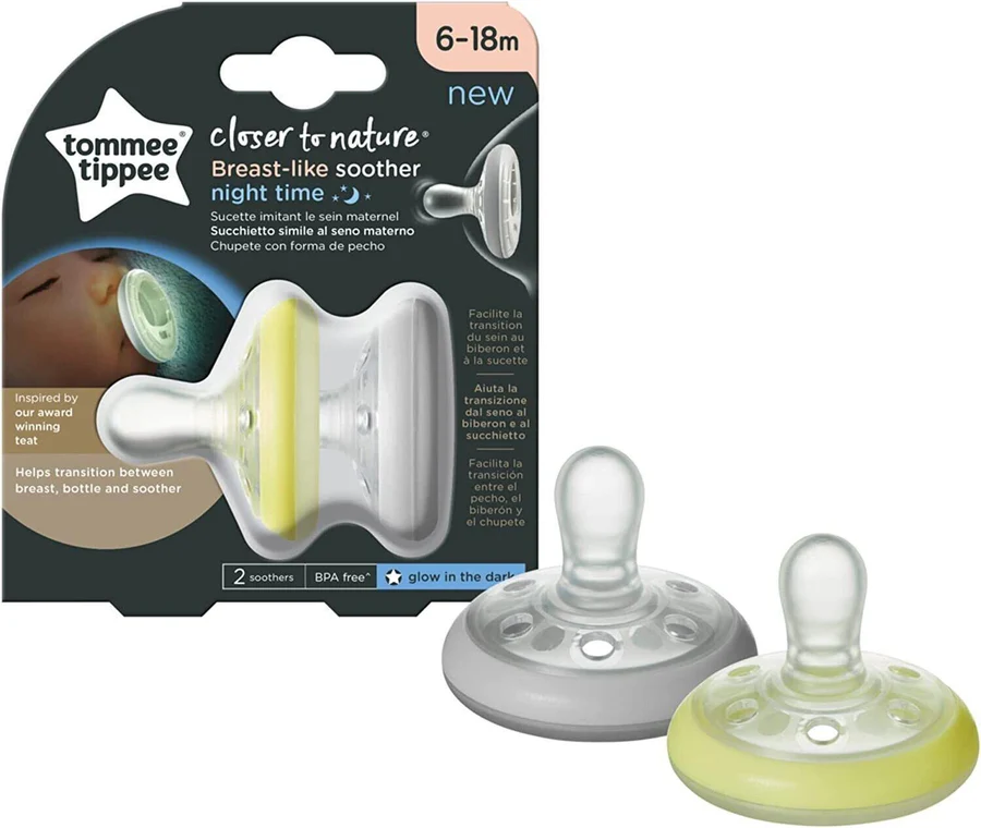 Tommee Tippee breast-like night time soothers 6-18 months, pack of two, glow in dark