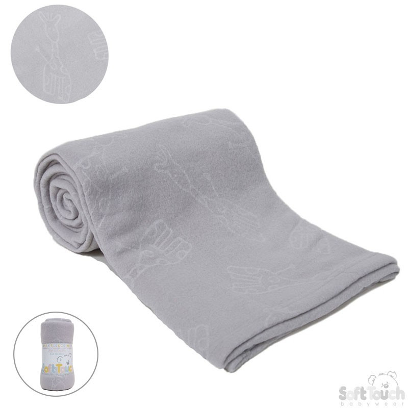 Soft Touch grey baby wrap with alphabet embossed design rolled up