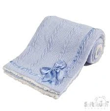 Soft Touch Infant Fleece Bow Wrap 75x90cm blue with white trim