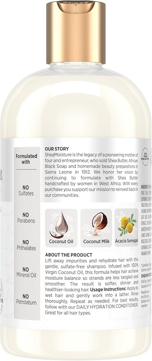 Shea Moisture Virgin Coconut Oil Hydration Shampoo 384 ml bottle with gold cap