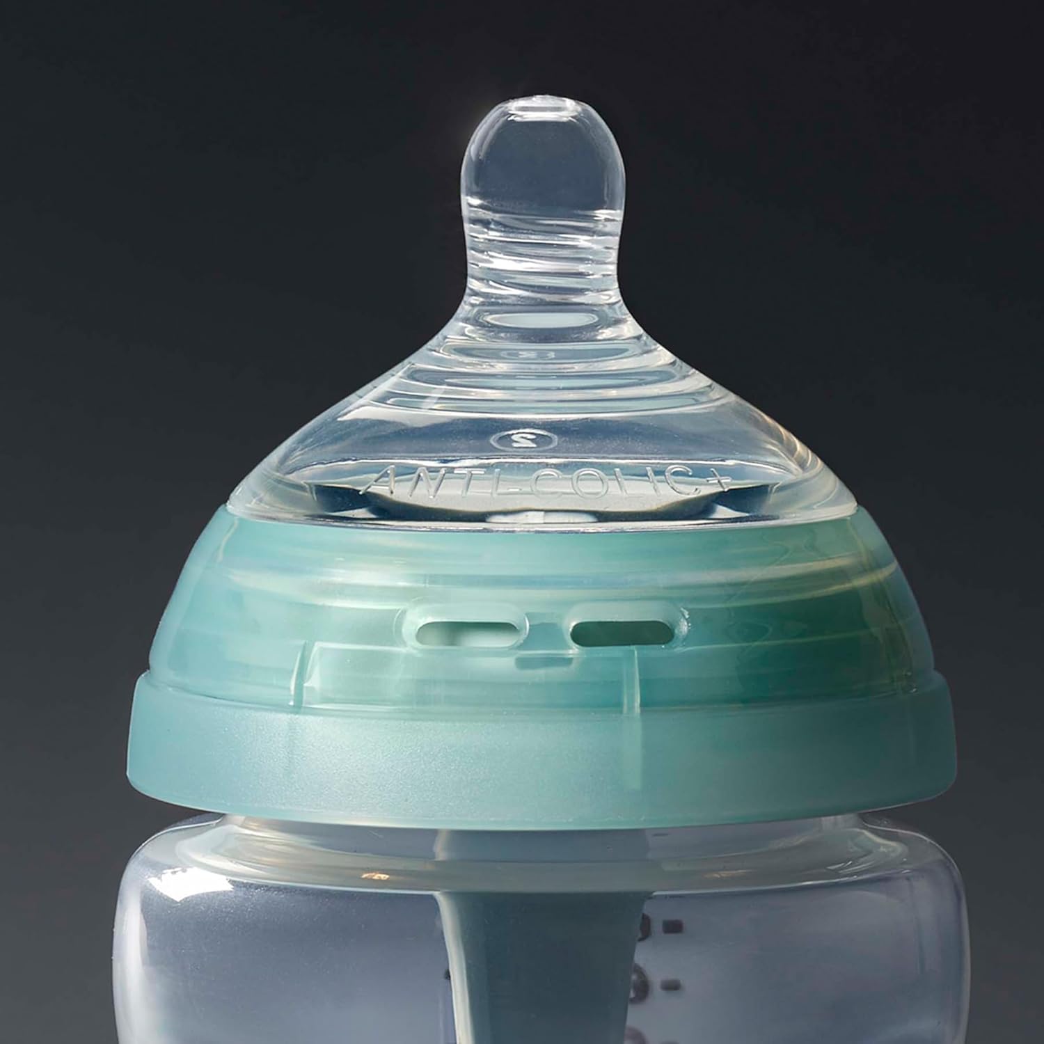 Tommee Tippee Closer to Nature slow flow teat, clear silicone with teal collar, 0m+