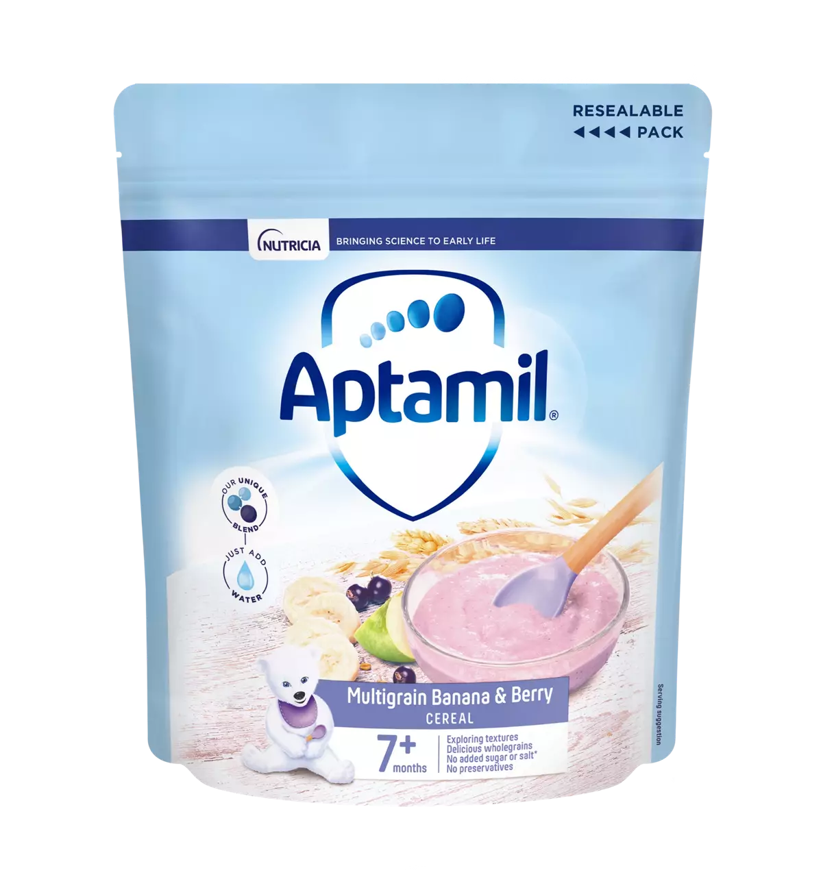 Aptamil Multigrain Banana & Berry Cereal 200g resealable pack for 7+ months