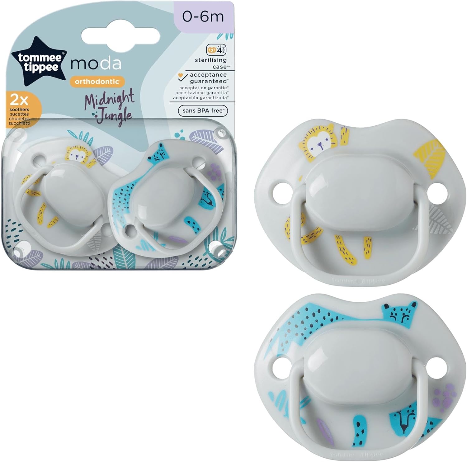 Tommee Tippee Moda Closer to Nature 2 orthodontic soothers 0-6 months Midnight Jungle