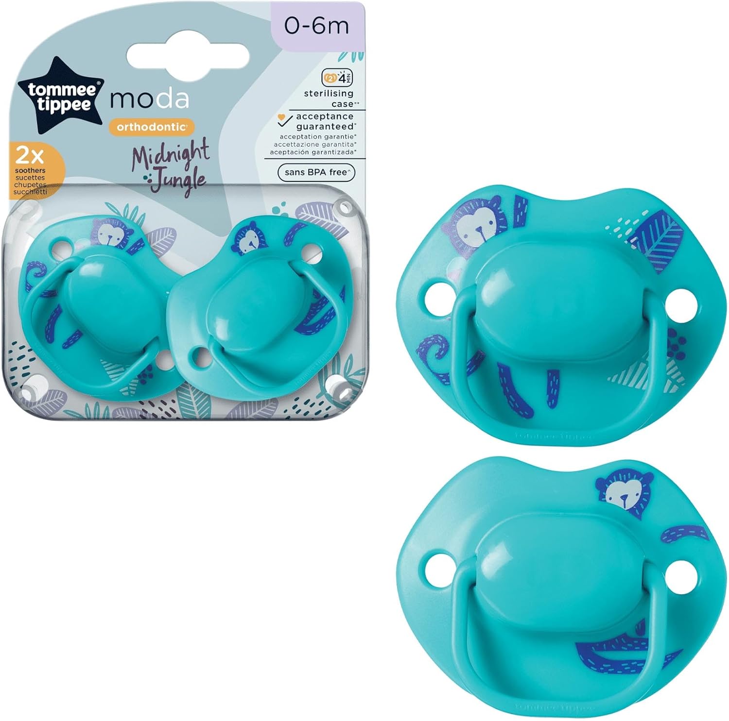 Tommee Tippee Moda turquoise orthodontic soothers 0-6 months pack of 2