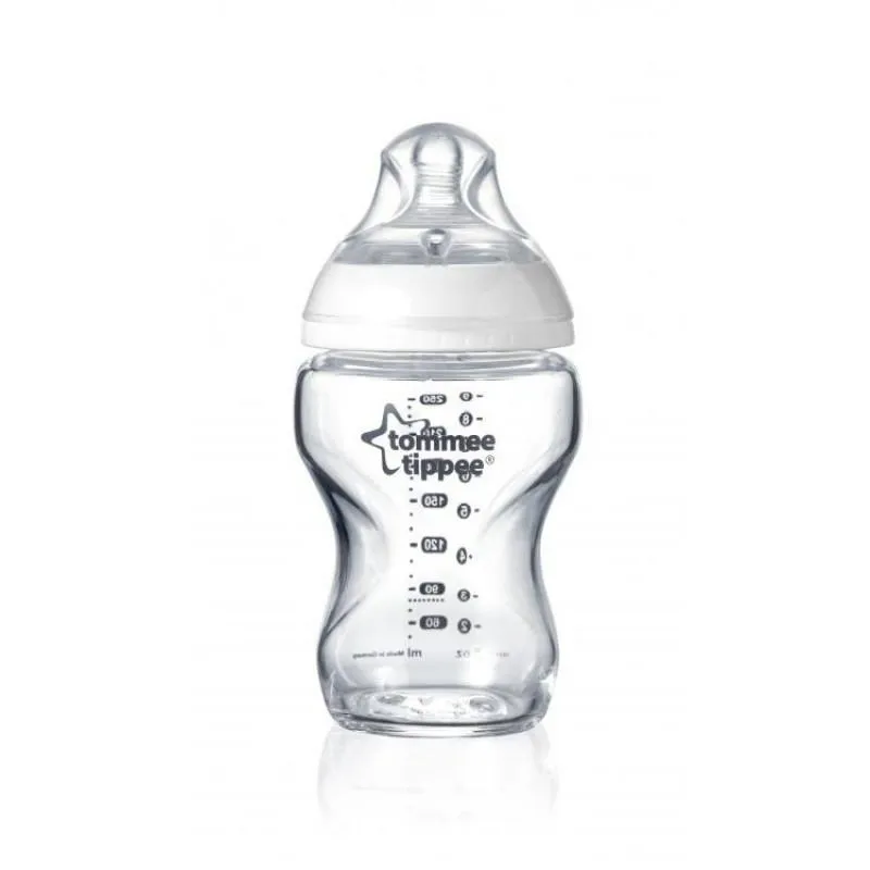 Tommee Tippee Closer to Nature glass newborn bottle with teat and measurement markings