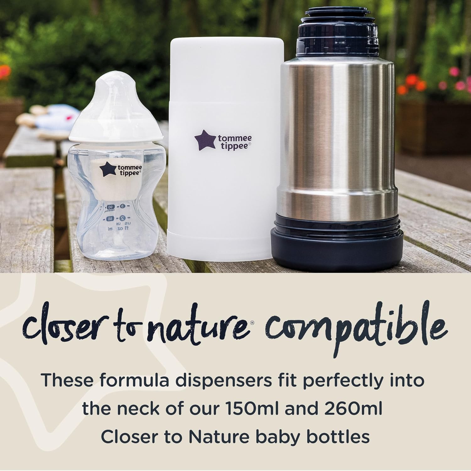 Tommee Tippee Closer to Nature milk powder dispensers, six-pack stainless steel and white containers