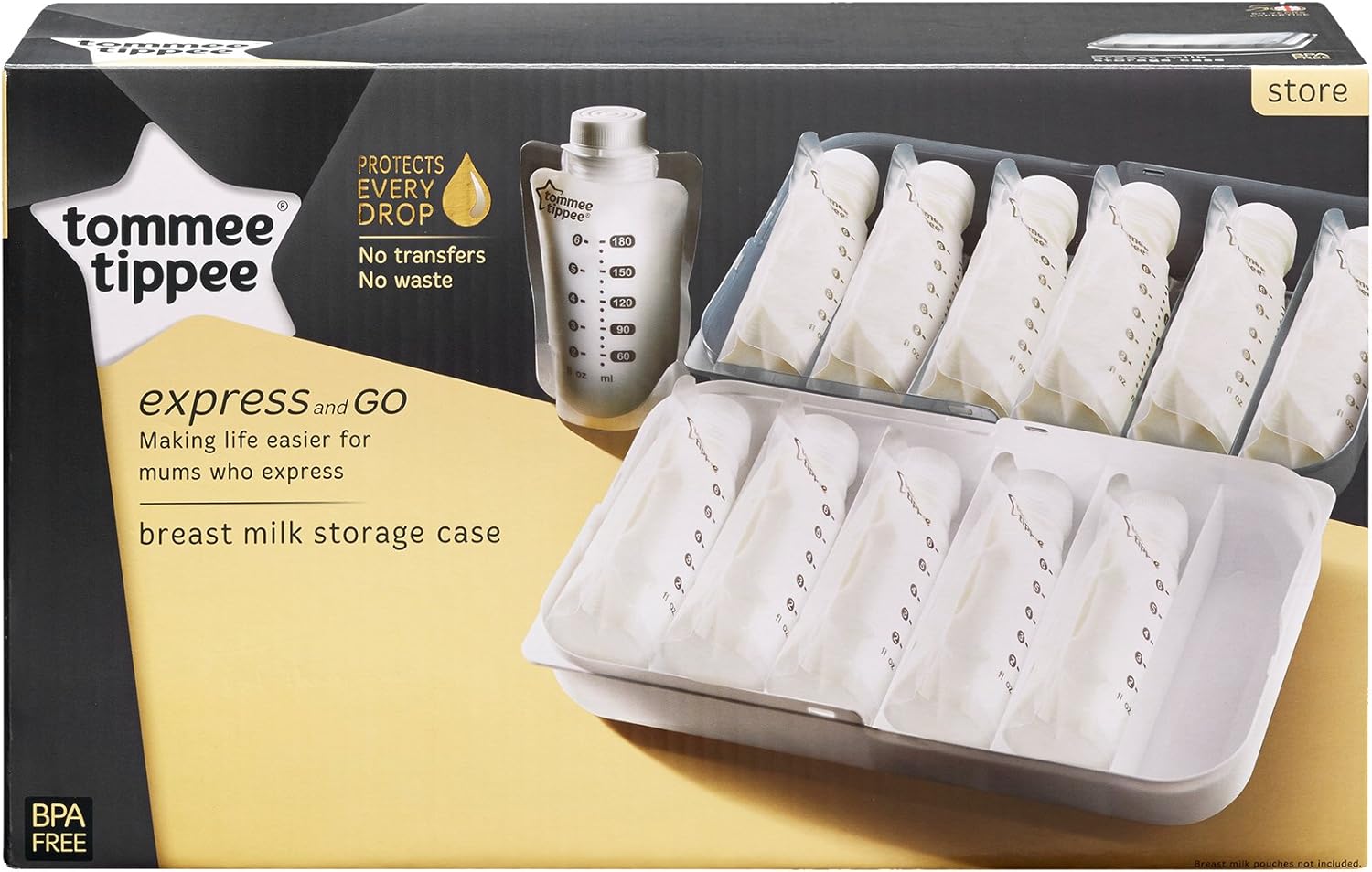 Tommee Tippee Express and Go breast milk storage case with pouches and bottle