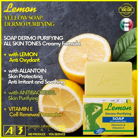 A3 Lemon Dermo-Purifying yellow soap bar 100g with allantoin and vitamin E