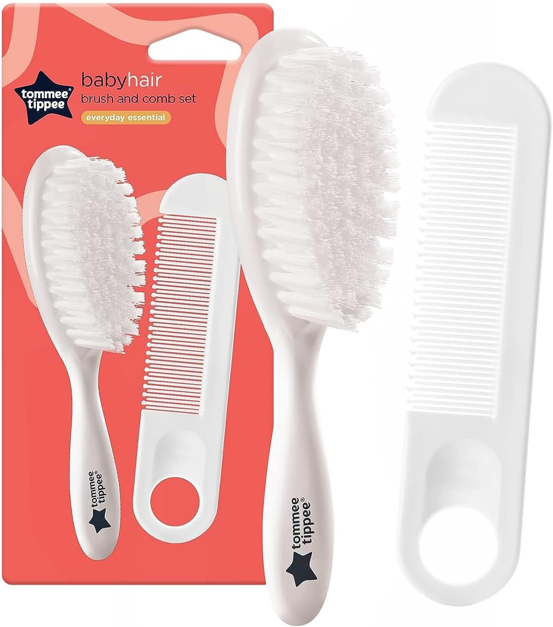 Tommee Tippee Essentials white baby hair brush and comb set