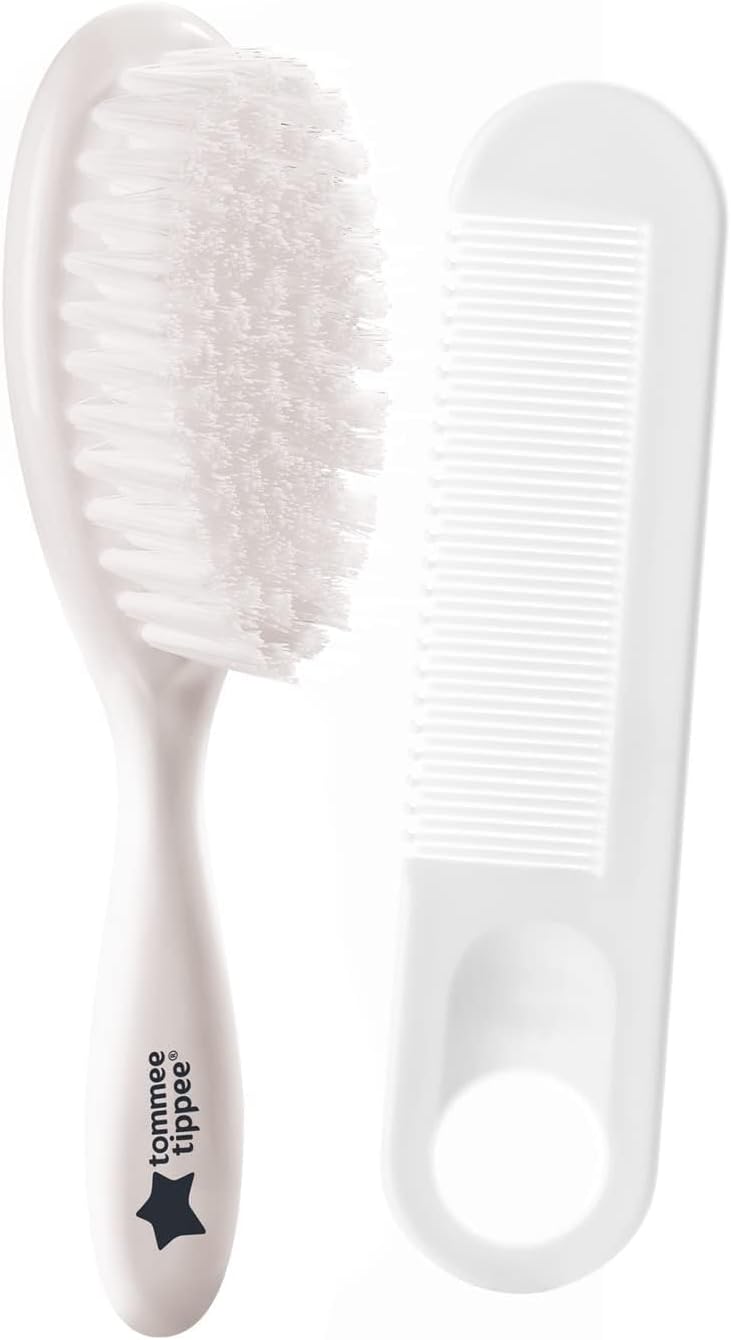 Tommee Tippee Essentials white baby brush and comb set two pieces