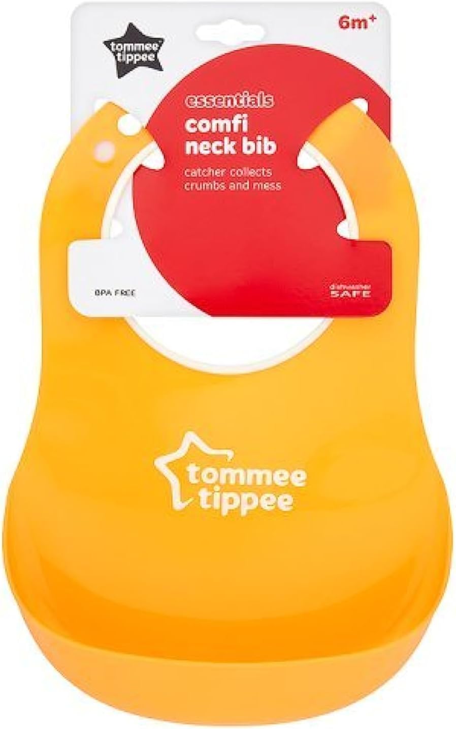 Tommee Tippee Essentials Comfi Neck Bib yellow with red detachable crumb catcher
