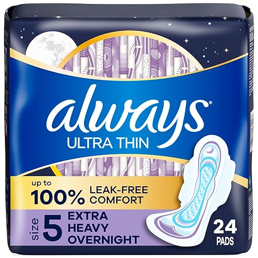 Always Ultra Thin Extra Heavy Overnight pads, size 5, pack of 24